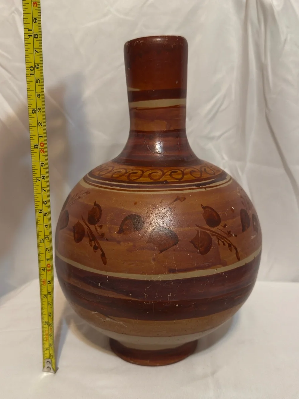 Tonala Pottery Water Jug/Hand-Painted Brown Decorative Ceramic Vase